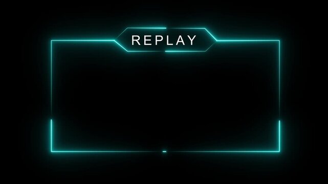 Replay neon frame animation with neon box frame. Animated neon replay streaming Icon. Neon looped light frame for replay video a transparent background. replay Frame animation 4k vido
