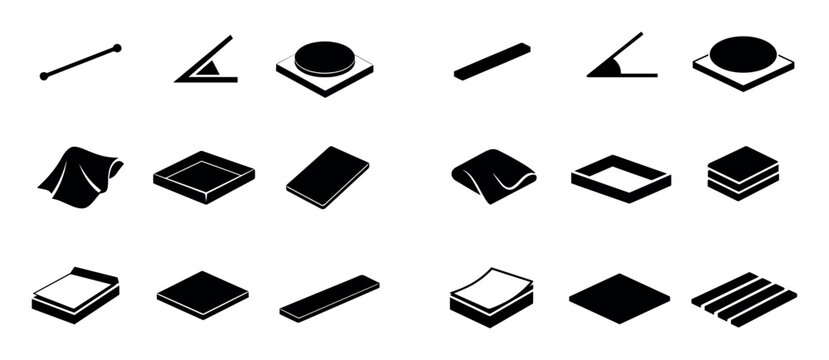 Stationery and office vector icons with ruler, eraser and sheet for infographic presentation in solid design