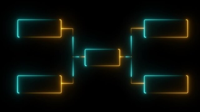 glowing neon or outline championship single elimination tournament bracket or tree diagram isolated on neon . Fields for 8 players or teams, 4 from each side. It is suitable for all kinds 4k video