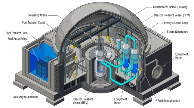 Detailed Cutaway Diagram of a Small Modular Reactor Nuclear Power Plant.