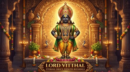 Fototapeta premium Hari Vitthal Vithoba Pandurang Pandharpur Vitu Mauli Mauli Vithuraya Pandharinath with Rakhumai