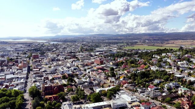 Vale of Launceston city in Tasmania &ndash; Tamar Esk river waterfront downtown architecture.