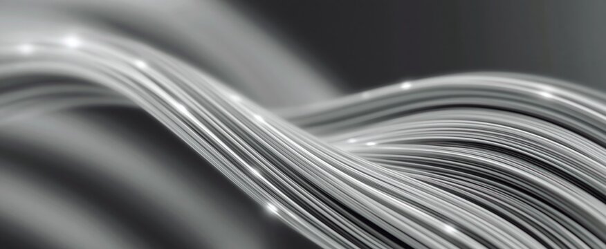 Interwoven silver threads with a glowing backdrop create dynamic waves for tech and premium design