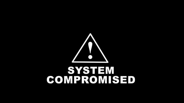 A warning alert indicating a compromised computer system with a red caution message on a dark background. Motion graphic of concept 4k video animation