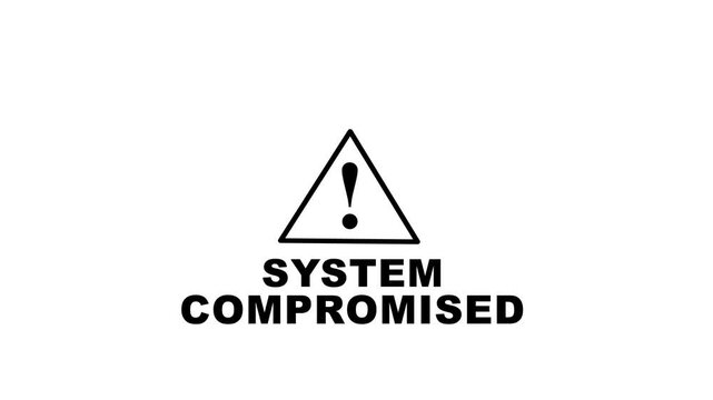 A warning alert indicating a compromised computer system with a red caution message on a dark background. Motion graphic of concept 4k video animation