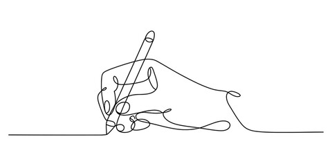 Obraz premium Continuous single line drawing of a hand holding a pencil