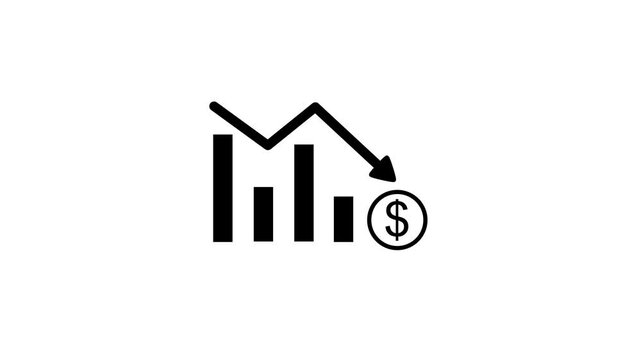 Business loss falling down with dollar , financial graph chart white background.Motion graphics of concept animation 4k video