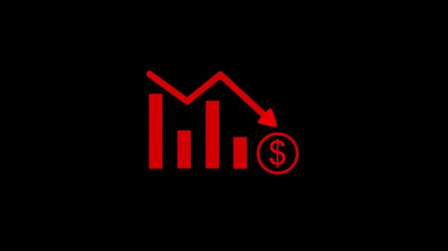 Business loss falling down with dollar , financial graph chart blank background.Motion graphics of concept animation 4k video