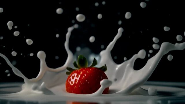 4K 1000fps Food Commercial Footage of Ripe Fruit Breaking Liquid Dairy Surface Tension