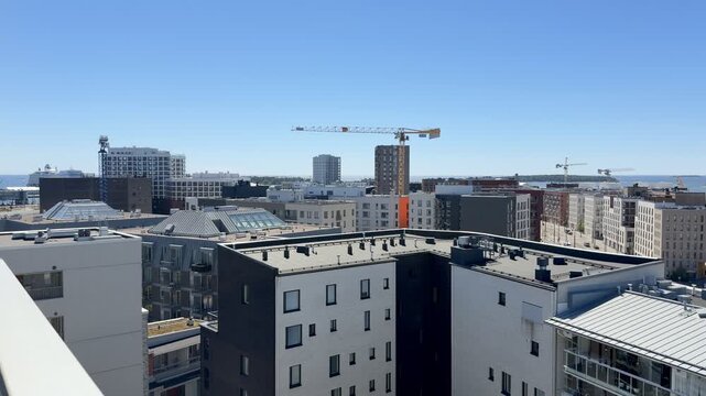 Aerial View Above J&auml;tk&auml;saari Rooftops in Helsinki on a Summer Day
