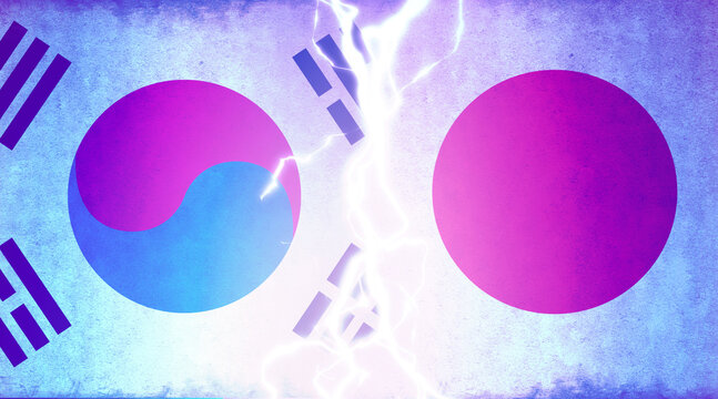 South korea vs Japan Flags Conflict Concept Background ( Lightning )
