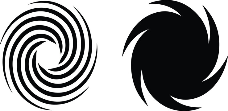 Hurricane symbol vector set, black spiral storm icons, weather forecast cyclone warning signs.eps