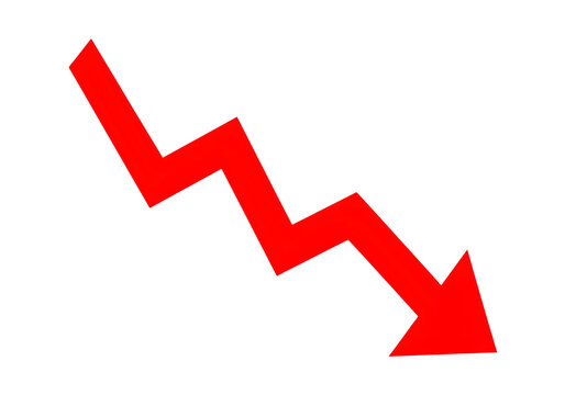 Red downward trending arrow icon on plain background