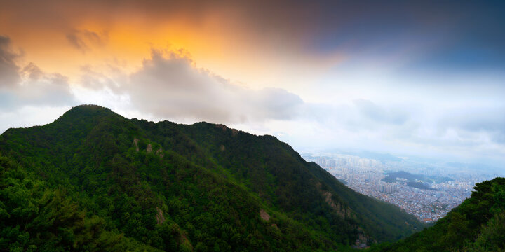 Daegu City sunrise skyline over the Apsan Mountain in Gyeongsangbuk‑do, South Korea