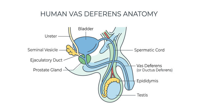 Detailed diagram illustrating human male reproductive and urinary system anatomy, highlighting the vas deferens and associated organs.