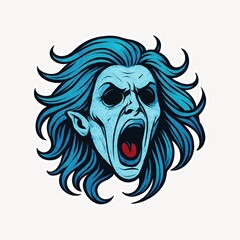 Fototapeta premium Blue screaming vampire head illustration.