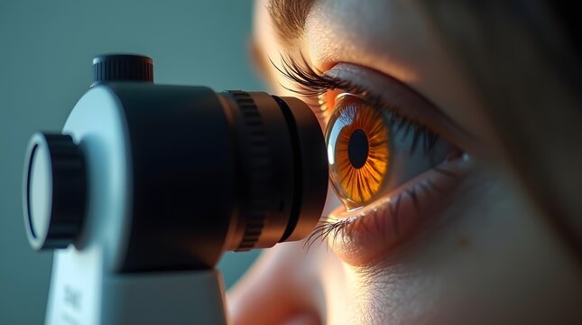 Close-Up Examination of a Human Eye Using an Optical Microscope in a Medical Setting