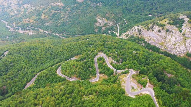 Winding road over the Albanian Mountains