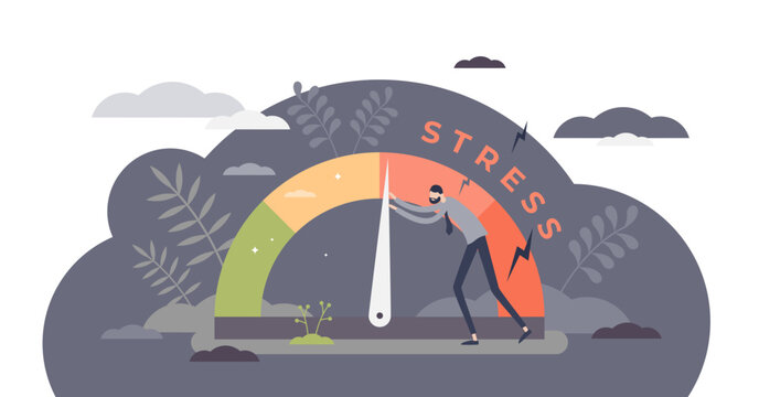 Stress level reduced with problem and pressure solving tiny persons concept, transparent background. Tired from frustration employee in job illustration. Angry tension in business lifestyle.