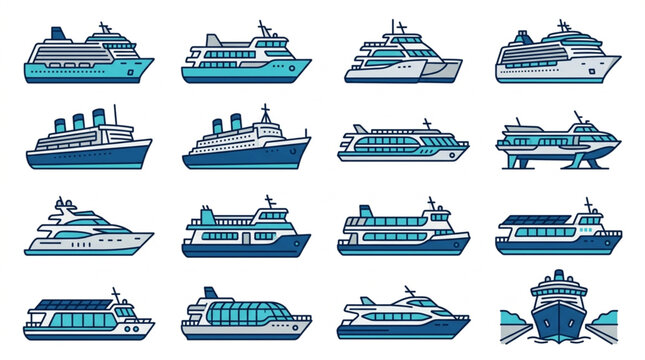 Collection of Various Cruise and Passenger Ships Illustration