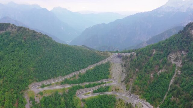 Winding road over the Albanian Mountains
