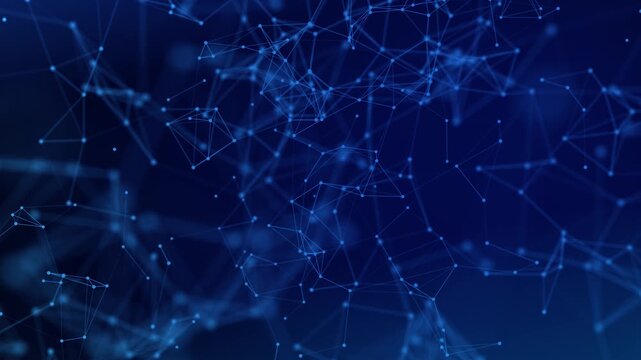Abstract Blue Network Connections With Digital Data Structure Mesh Net. Animated abstract blue digital network background featuring connected nodes lines and geometric structures representing data
