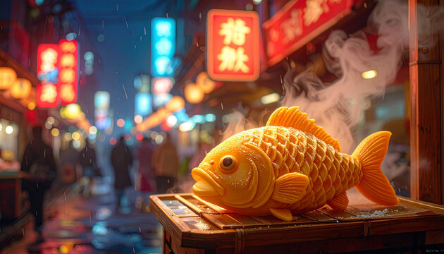 Steaming golden fish street food