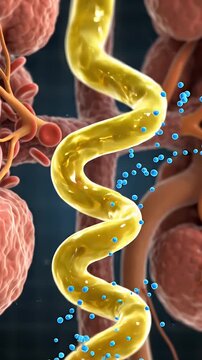 Kidney Filtration Process Microscopic View - A detailed 3D visualization shows the intricate filtration process within the kidney.