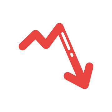 Red downward arrow icon, business decrease symbol.