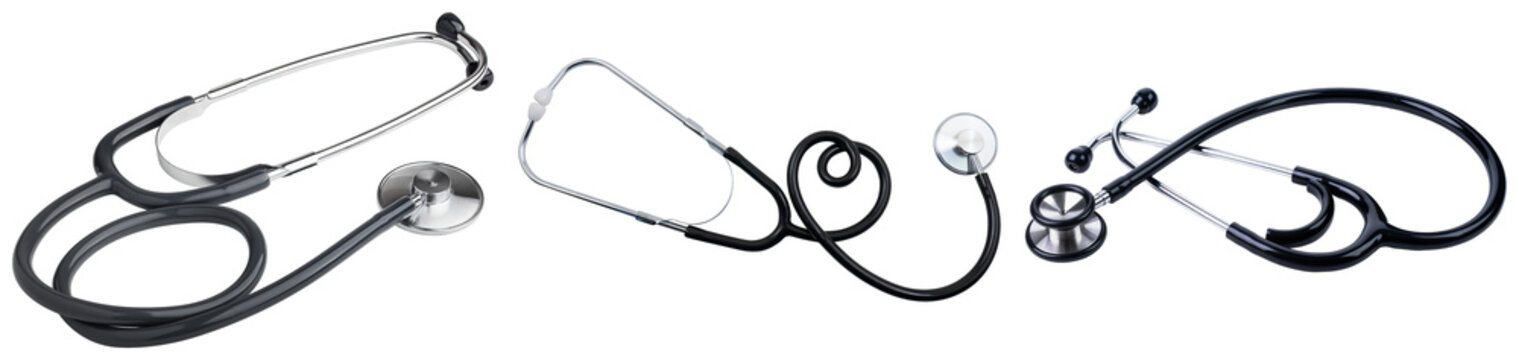 Three stethoscopes isolated on a transparent background