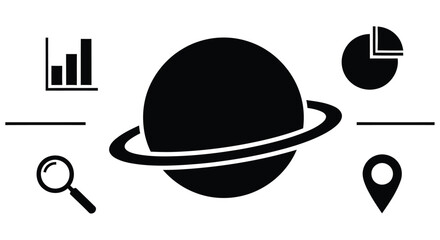 Saturn with business data graphics charts map pin and magnifying glass © JOHIRUL_STUDIO