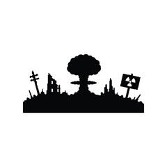 Obraz premium Nuclear wasteland post apocalyptic survival world silhouette icon