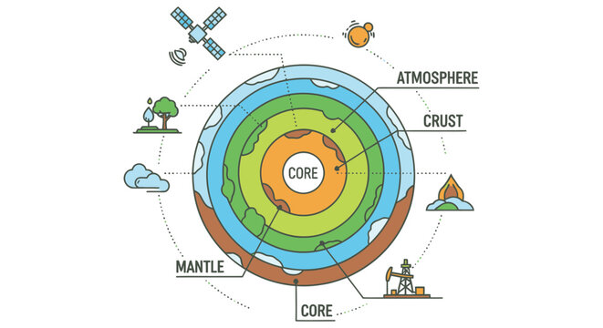 Diagram illustrating earth s layers atmosphere and related phenomena