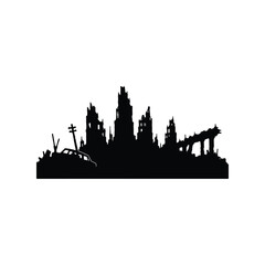 Fototapeta premium Post apocalyptic landscape dystopian world setting silhouette icon