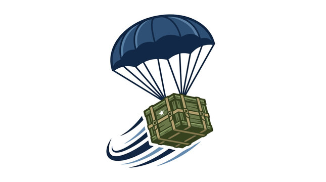 Parachute cargo box in free fall.