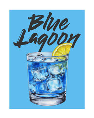 Blue Lagoon cocktail drink with lemon garnish