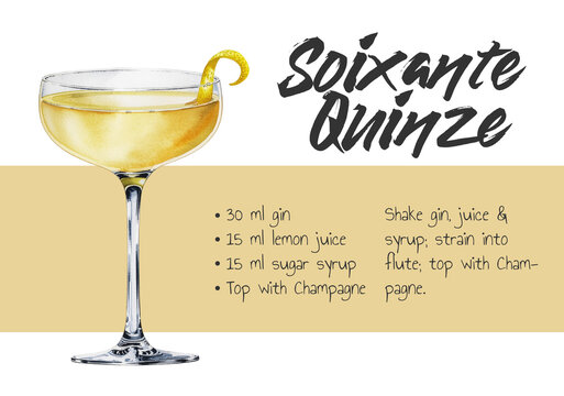 Refreshing soixante quinze cocktail in a coupe glass