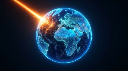 Fototapeta premium Earth globe with comet impact in space isolated on transparent background, isolated on white background, Vector, illustration