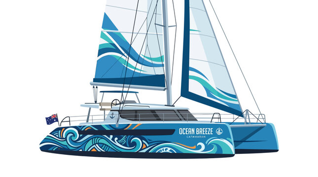 Modern blue catamaran sailboat design.
