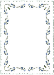 Dusty Blue Floral Decorative Frame   Hand Painted Botanical Border Illustration © Karma