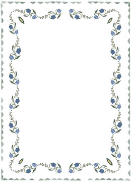Dusty Blue Floral Decorative Frame | Hand Painted Botanical Border Illustration
