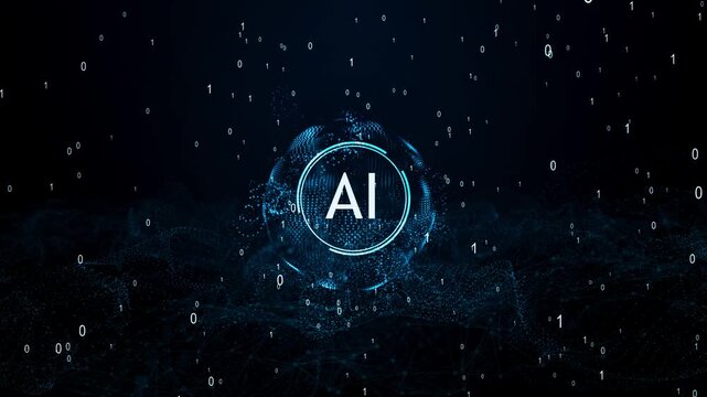 Binary data and artificial intelligence animation background. Concept science.