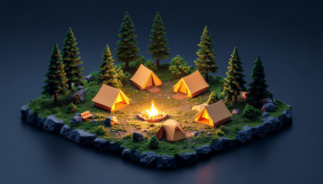 Camping scene at night