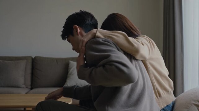 Caring Partner Provides Comfort to Distraught Man in a Quiet Home Setting