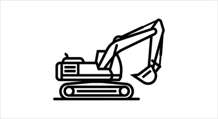 Excavator Icon Line Art Construction Vehicle. © Inti