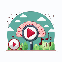 Obraz premium Brain with Play Button and Music Notes