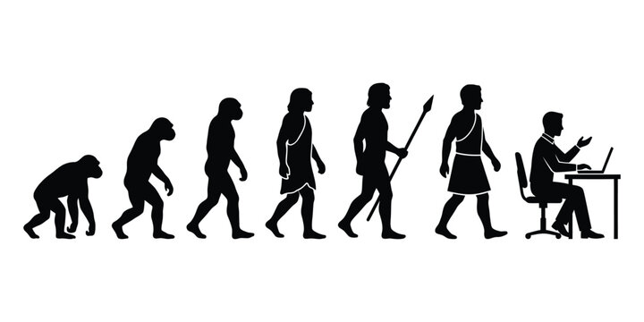Human Evolution Silhouette Timeline from Ape to Modern Office Worker Vector Illustration