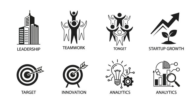 Business icons for leadership and growth.
