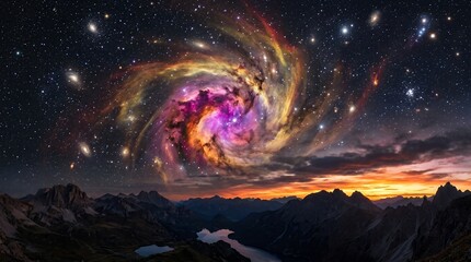 Fototapeta premium Vibrant Galaxy Over Mountain Range at Sunset