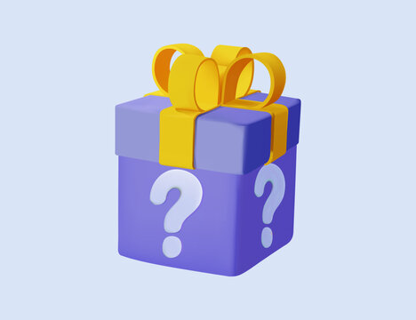 Mystery Gift Box with Question Mark 3D Vector Illustration. Surprise Reward Concept Design